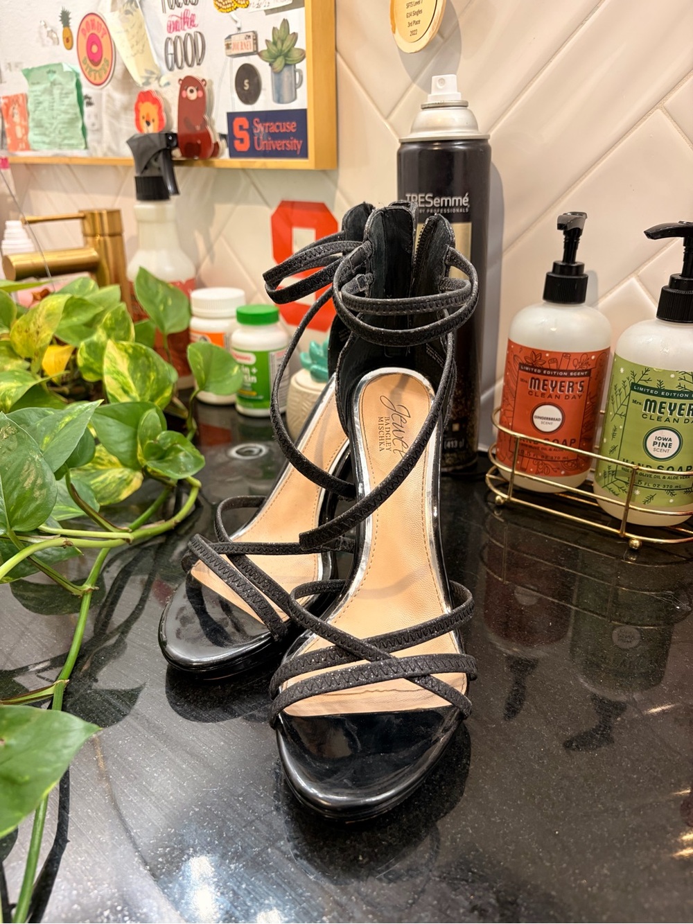 Black Strappy Wrap-Heels